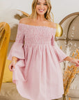 BiBi Smocked Off Shoulder Striped Dress