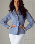 Beau Blue Ruffled Long Sleeve Denim Shirt