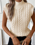Oatmeal Cable Knit High Neck Sweater Vest