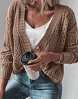 Dark Khaki Open Knit Drop Shoulder Sweater Cardigan