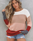 Colorblock Stripe Round Neck Pullover Sweater