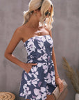 Floral Ruched Strapless Bandeau Pocketed Romper