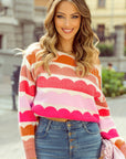 Yellow Wave Striped Balloon Sleeve Drop Shoulder Sweater