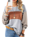 Womens Long Sleeve Pullover Tops Striped Basice T-shirt