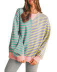 Women Stripe Color Block Drop Shoulder Pullover Sweatshirt
