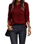 Women Solid Crew Neck Long Sleeve Ribbed Fall Tunics Casual Fit