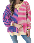 Women Stripe Color Block Drop Shoulder Pullover Sweatshirt