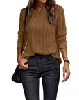 Women Solid Crew Neck Long Sleeve Ribbed Fall Tunics Casual Fit