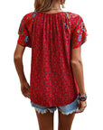 Boho Tops Floral V Neck Short Sleeve Summer Blouse