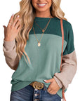 Womens Color Block Long Sleeve Crewneck Knitted Casual Pullover Tops