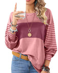 Womens Long Sleeve Pullover Tops Striped Basice T-shirt