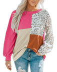 Leopard Patchwork Color Block Ribbed Long Sleeve Top