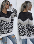 Womens Leopard Print Round Neck Sweater