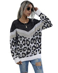 Womens Leopard Print Round Neck Sweater