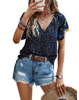 Boho Tops Floral V Neck Short Sleeve Summer Blouse