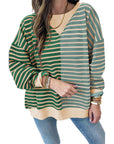 Women Stripe Color Block Drop Shoulder Pullover Sweatshirt