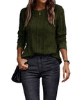Women Solid Crew Neck Long Sleeve Ribbed Fall Tunics Casual Fit