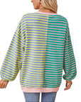 Women Stripe Color Block Drop Shoulder Pullover Sweatshirt