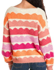 Yellow Wave Striped Balloon Sleeve Drop Shoulder Sweater