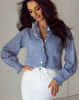 Beau Blue Ruffled Long Sleeve Denim Shirt
