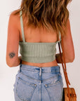 Gray Ribbed Spaghetti Strap Cropped Knitted Tank Top
