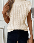 Oatmeal Cable Knit High Neck Sweater Vest