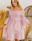 BiBi Smocked Off Shoulder Striped Dress