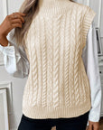Oatmeal Cable Knit High Neck Sweater Vest