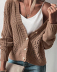 Dark Khaki Open Knit Drop Shoulder Sweater Cardigan