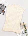 Oatmeal Cable Knit High Neck Sweater Vest