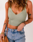 Gray Ribbed Spaghetti Strap Cropped Knitted Tank Top