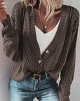 Dark Khaki Open Knit Drop Shoulder Sweater Cardigan