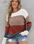 Colorblock Stripe Round Neck Pullover Sweater