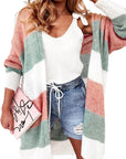 Green Colorblock Stripe Open-Front Cardigan