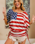 BiBi American Flag Printed Side Ruched Details Knit Top