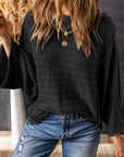 Ribbed Knit Reverse Seam 3/4 Sleeve Sweater