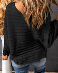 Ribbed Knit Reverse Seam 3/4 Sleeve Sweater