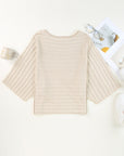 Ribbed Knit Reverse Seam 3/4 Sleeve Sweater