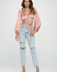 Silky Satin Wrap Crop Top with Tie