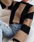 Color block striped bell sleeve sweater