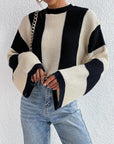 Color block striped bell sleeve sweater