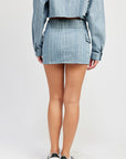 Belted Mini Denim Skirt
