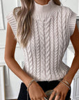 Black Ribbed Trim High Neck Knit Sweater Vest