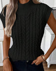 Black Ribbed Trim High Neck Knit Sweater Vest