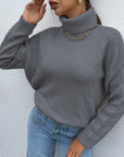 Grey Turtleneck Drop Shoulder Sweater