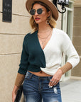 Green and White Batwing Sleeve Sweater