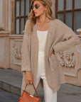 Khaki Solid Open Front Cardigan with Pocket