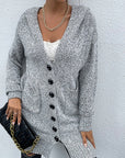 Long Gray Knit Dual Pocket Hooded Cardigan