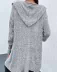 Long Gray Knit Dual Pocket Hooded Cardigan