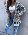 light grey floral pattern hooded cardigan